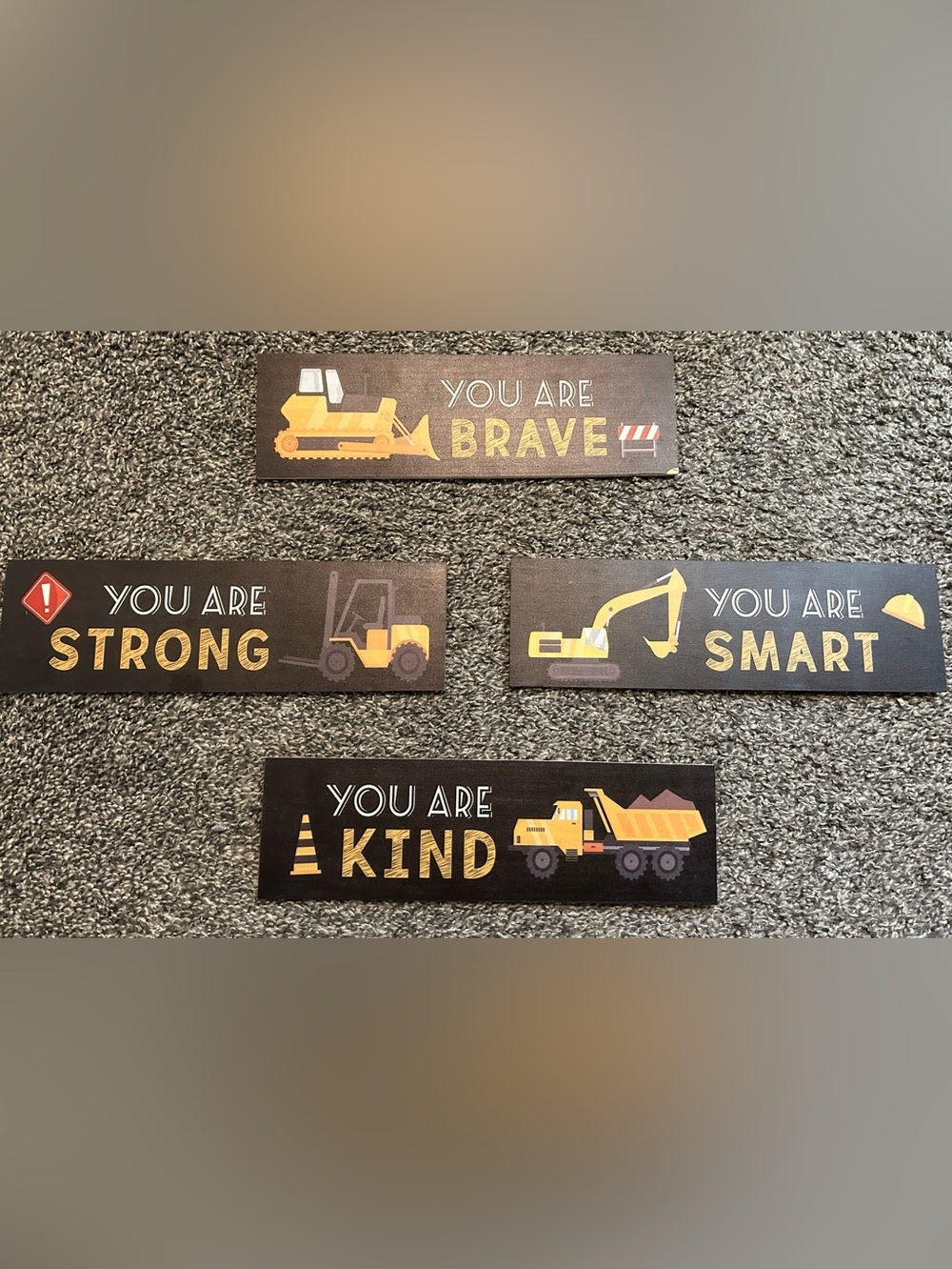 Set of 4 Construction Theme Boys Room Wall Decor Signs